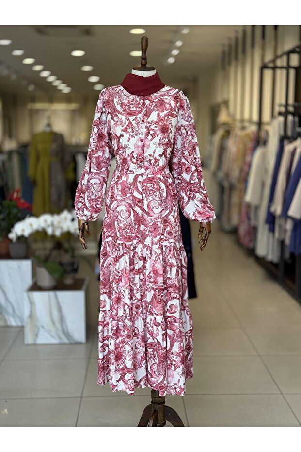 Çiçek Desenli Astarlı Elbise Gül 12636 - 1