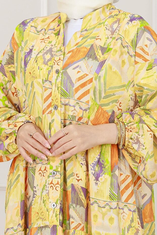 فستان رداء بنمط عرقي - أصفر - 4