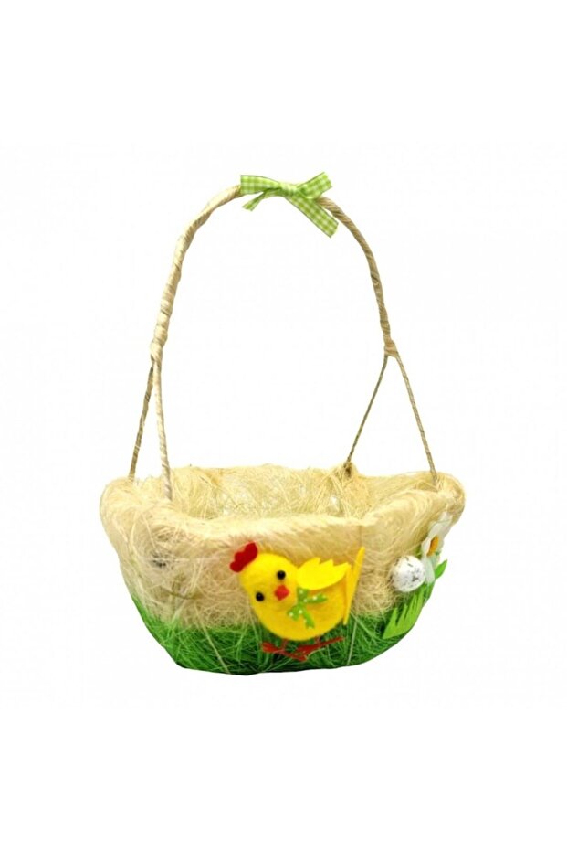 Hexagonal basket with Easter handle, with applied decorations - 2