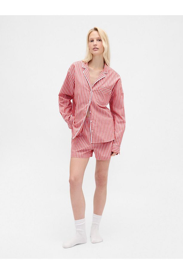 Kadın Kırmızı Poplin Pijama Boxer Şort - 1