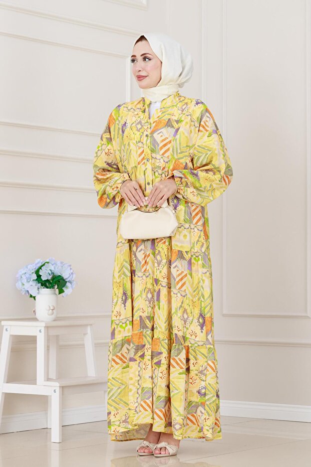 فستان رداء بنمط عرقي - أصفر - 2