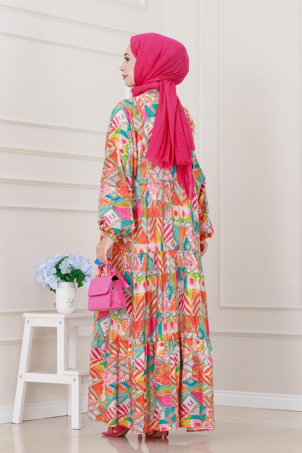 فستان رداء بنمط عرقي-برتقالي - 5