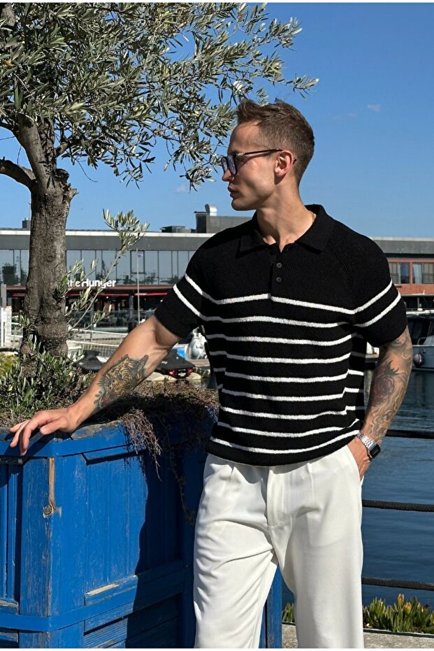Basic Polo Yaka Triko Kumaş Tişört - 1