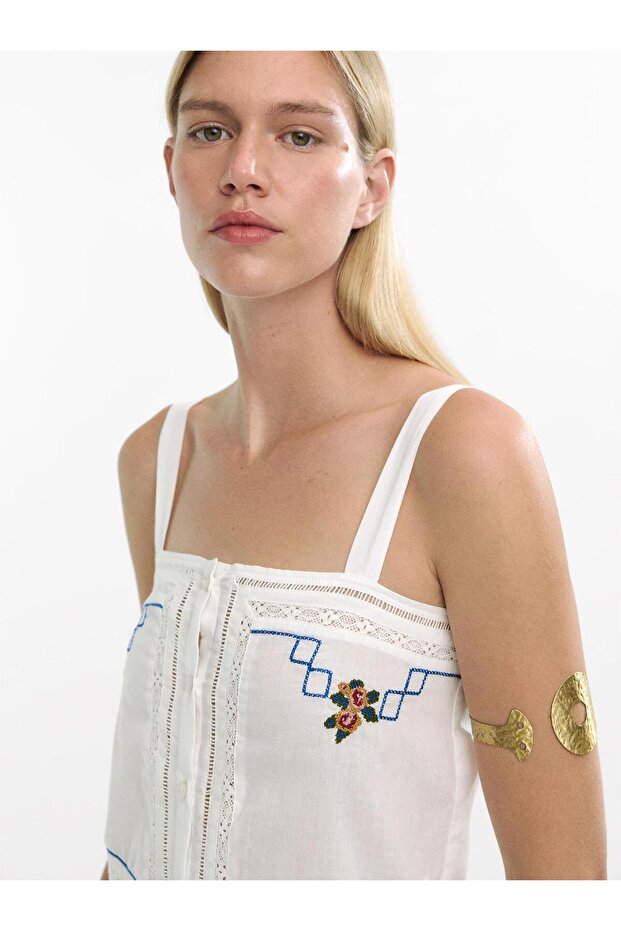 Dantel İşlemeli %100 Pamuk Üst - 2