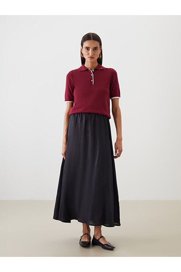 Nevavm 100% Linen Flared Skirt with Elastic Waist