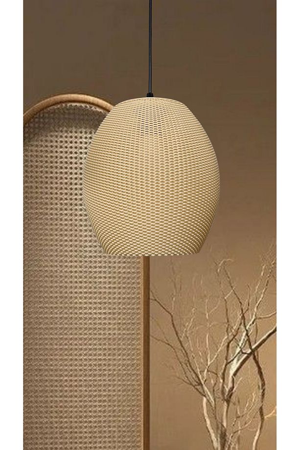 Nebula Hasır Renk Rattan Görünümlü Avize, Pinterest Tarzı Tekli Sarkıt Avize (Bioplastik) E27 - 1