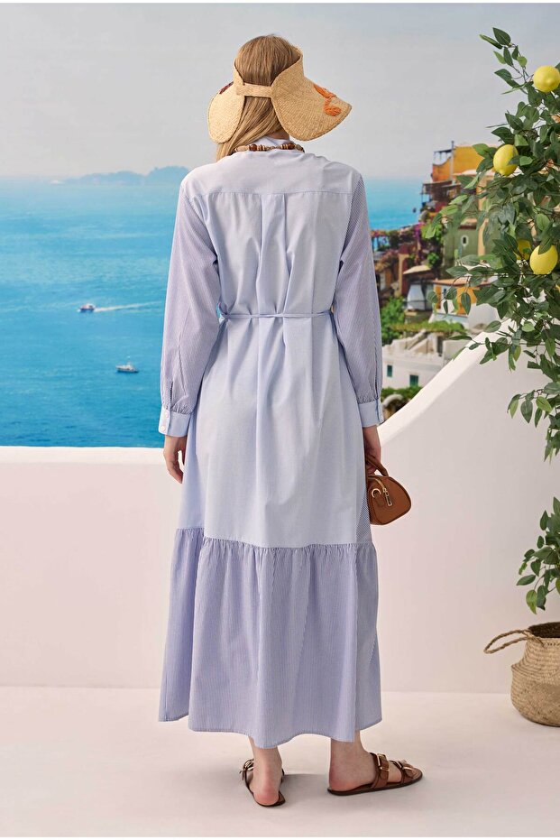 Garnili Elbise Mavi - 3