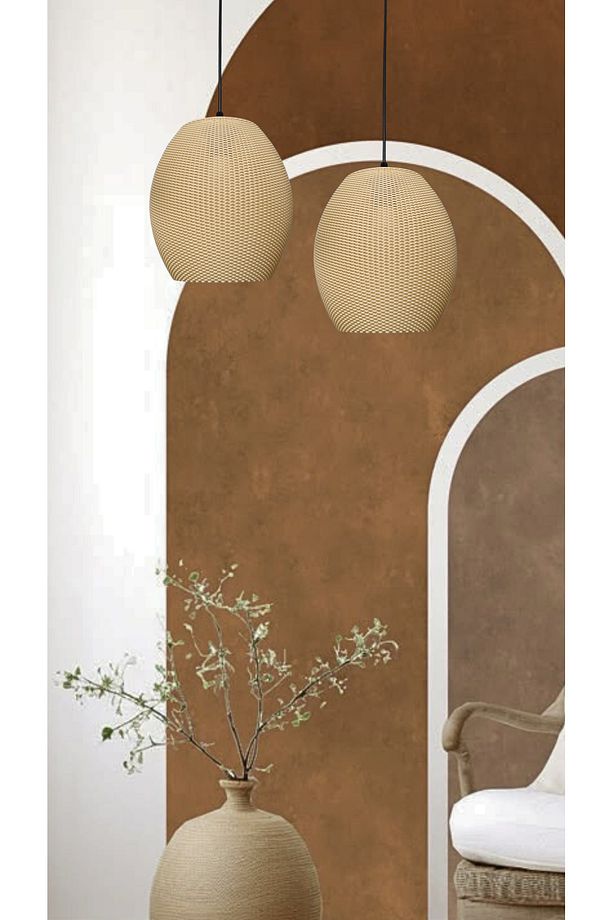 Nebula Hasır Renk Rattan Görünümlü Avize, Pinterest Tarzı Tekli Sarkıt Avize (Bioplastik) E27 - 3