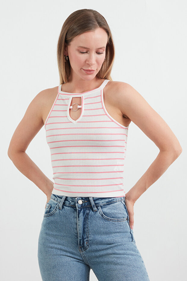 Halter Neckline Body with Striped Ring Detail