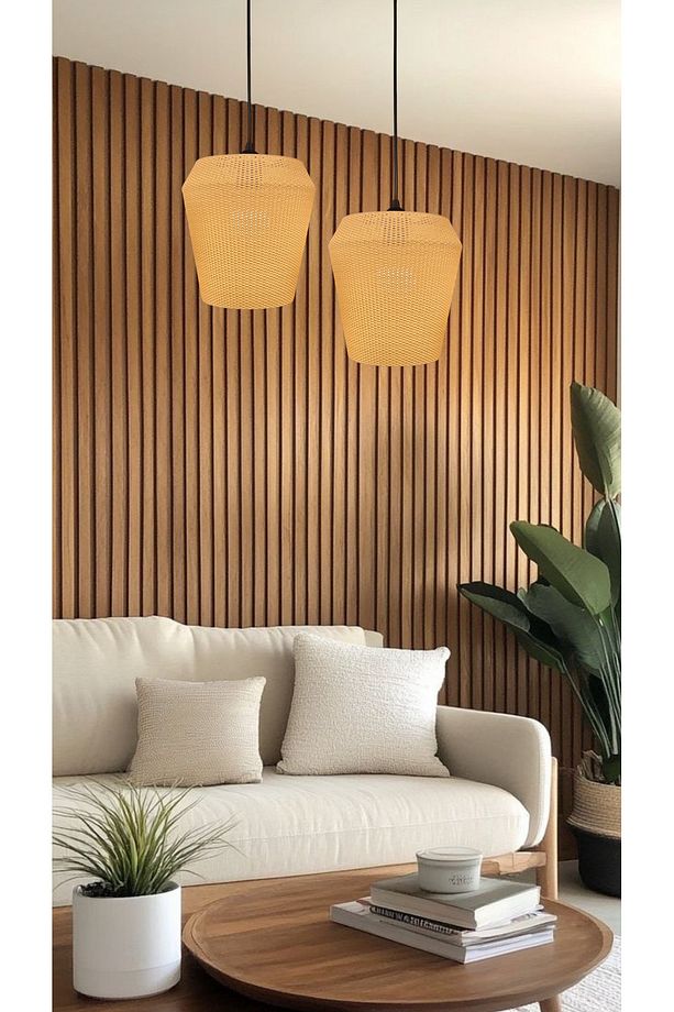 Pegasi Hasır Renk Rattan Görünümlü Avize, Pinterest Tarzı Tekli Sarkıt Avize (Bioplastik) E27 - 2