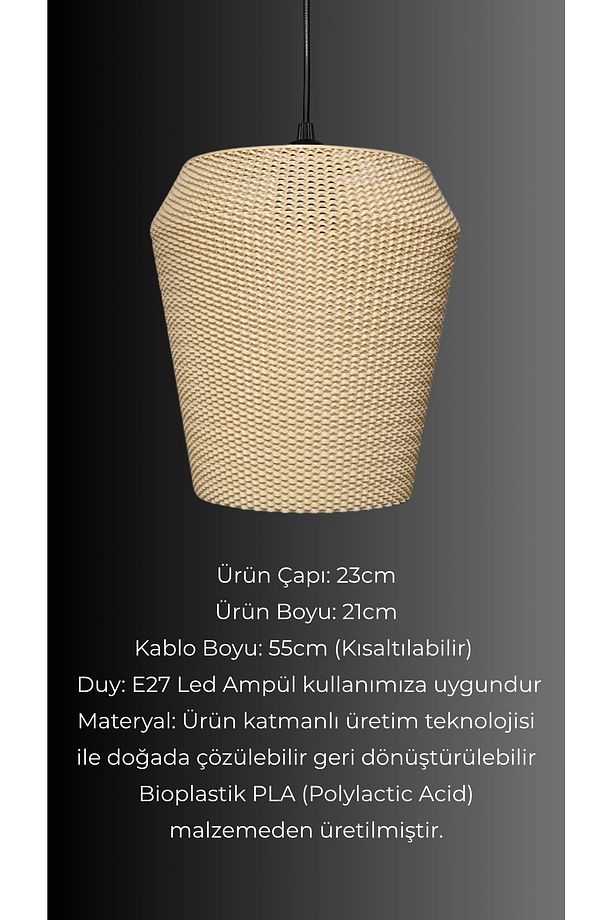 Pegasi Hasır Renk Rattan Görünümlü Avize, Pinterest Tarzı Tekli Sarkıt Avize (Bioplastik) E27 - 4