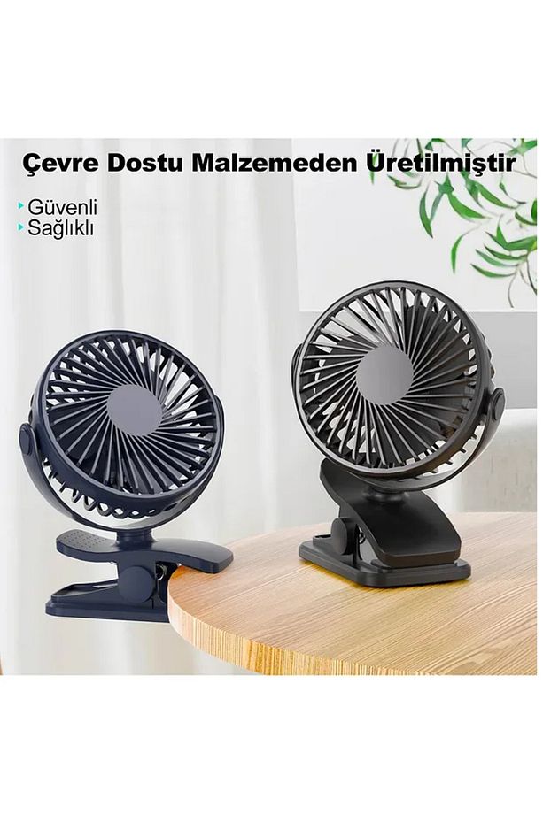 Masaüstü Şarjlı Klipsli 360 Derece Dönebilen Fan Vantilatör Şarjlı Soğutucu Klima Fan Tutacaklı Fan - 5