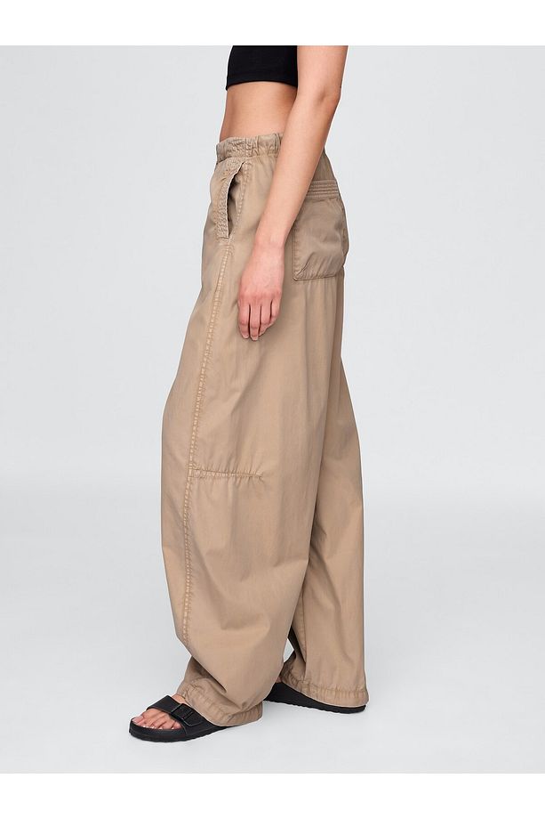 Kadın Bej Mid Rise Barrel Paraşüt Pantolon - 6