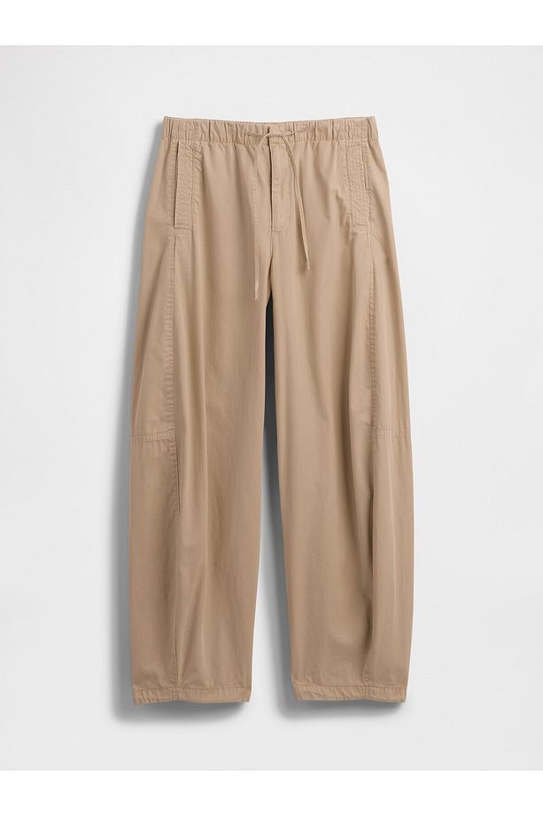 Kadın Bej Mid Rise Barrel Paraşüt Pantolon - 2