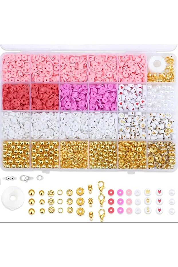 Fimo Beads with Pinker Red Letter Beads Pearl and Spacers Jewelry Making Kit Hobby Supplies 199