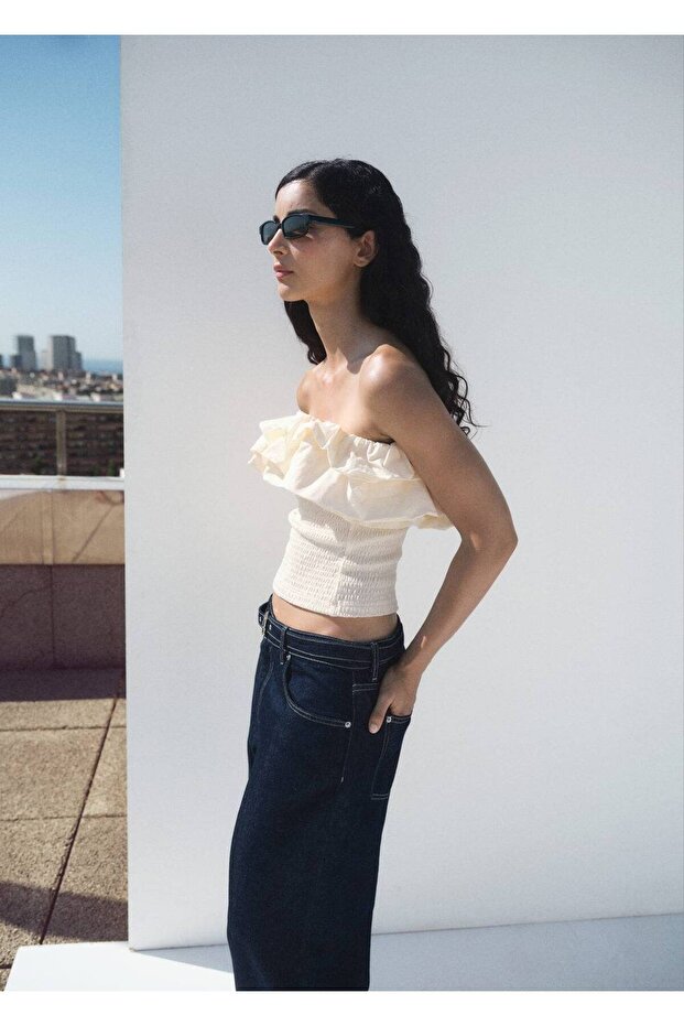 Volanlı straplez bluz - 1