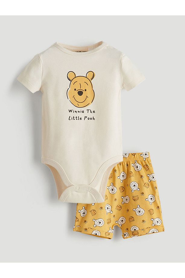 Winnie the Pooh Baskılı Erkek Bebek Çıtçıtlı Body ve Şort 2'li - 1