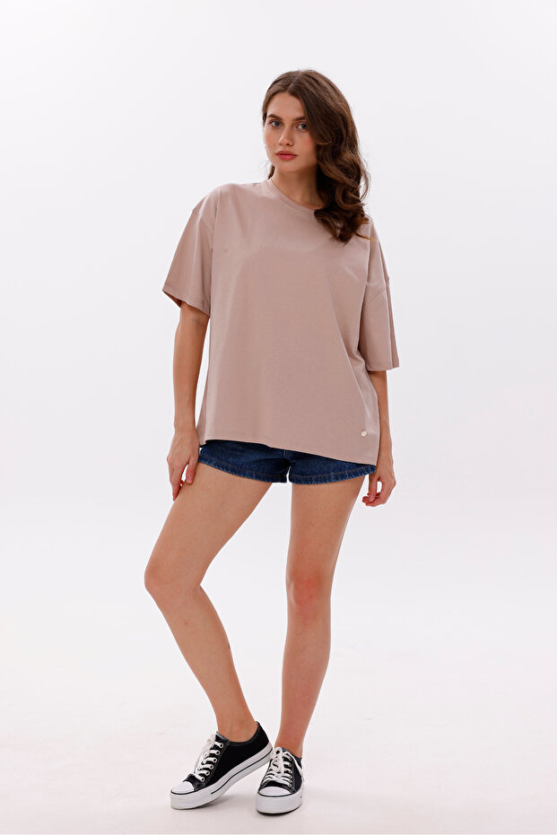 Eveli̇ Women's Regular Fit Crew Neck 100% Cotton Short Sleeve White T-Shirt -