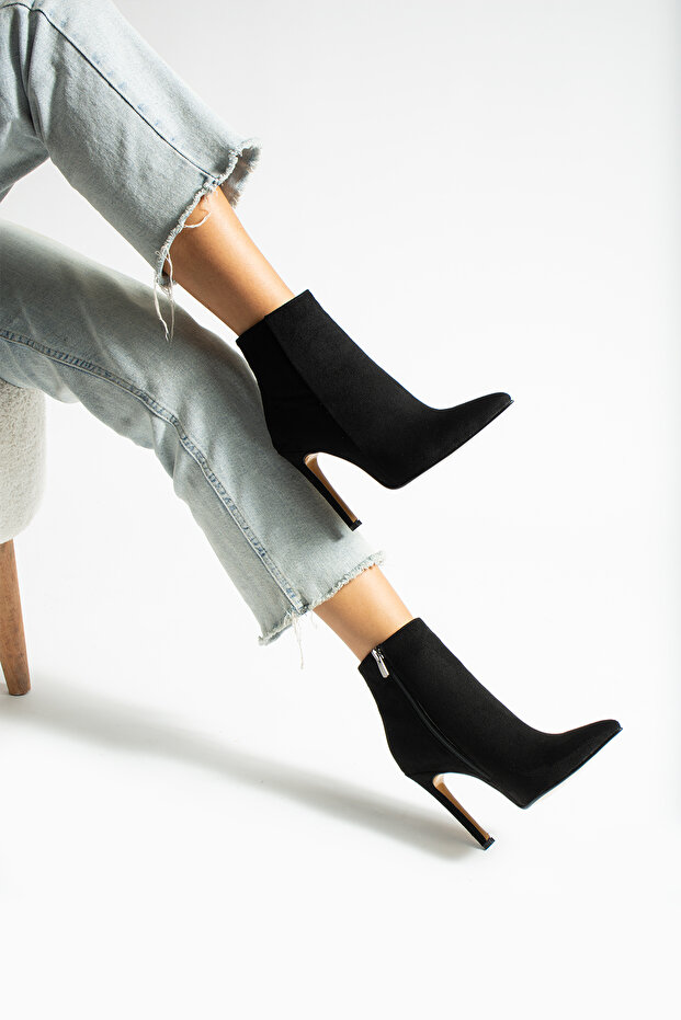 Black Suede 10.5 cm Pointed Toe Women's Heeled Boots