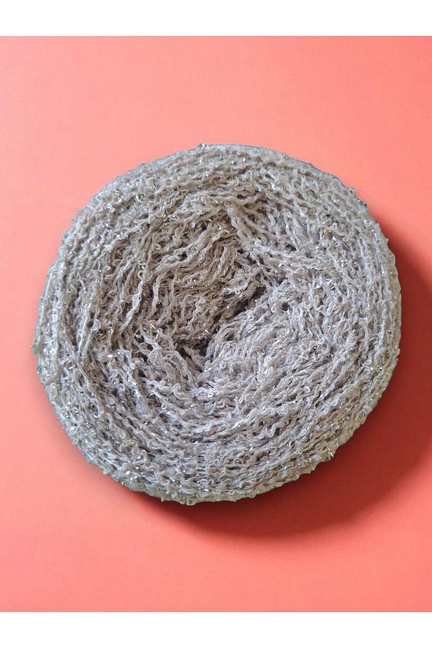 Taş rengi, kendinden gümüş simli italyan buklet, el örgü ipi (200 gr.) - 3
