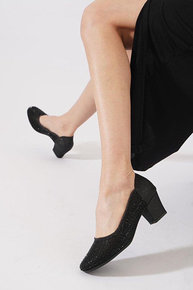 Kehres Glass Stone Mesh Women's Heeled Shoes Black Glitter