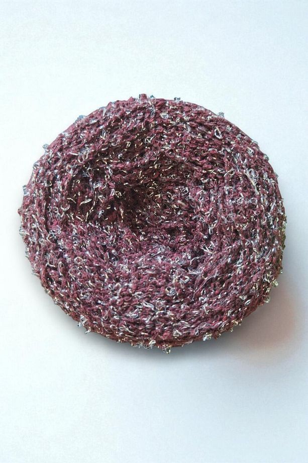 Bordo rengi, kendinden gümüş simli italyan buklet yazlık el örgü ipi (200 gr.) - 3