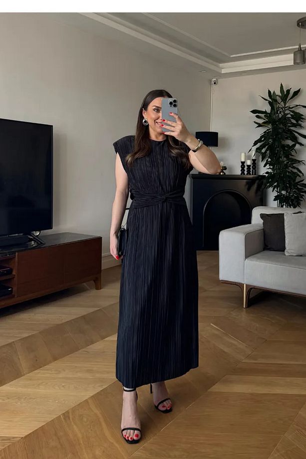 Piliseli Sıfır Kol Midi Elbise - 4