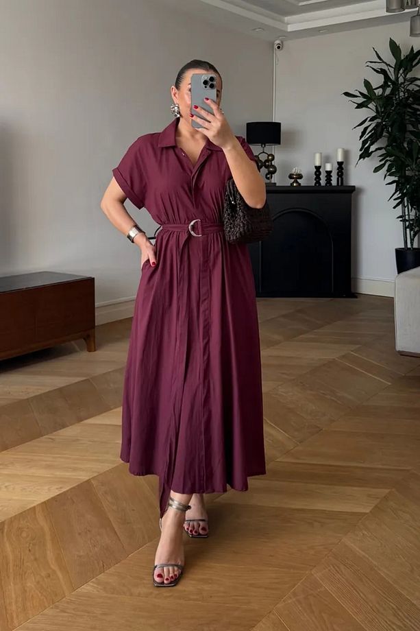 Poplin Midi Gömlek Elbise - 3