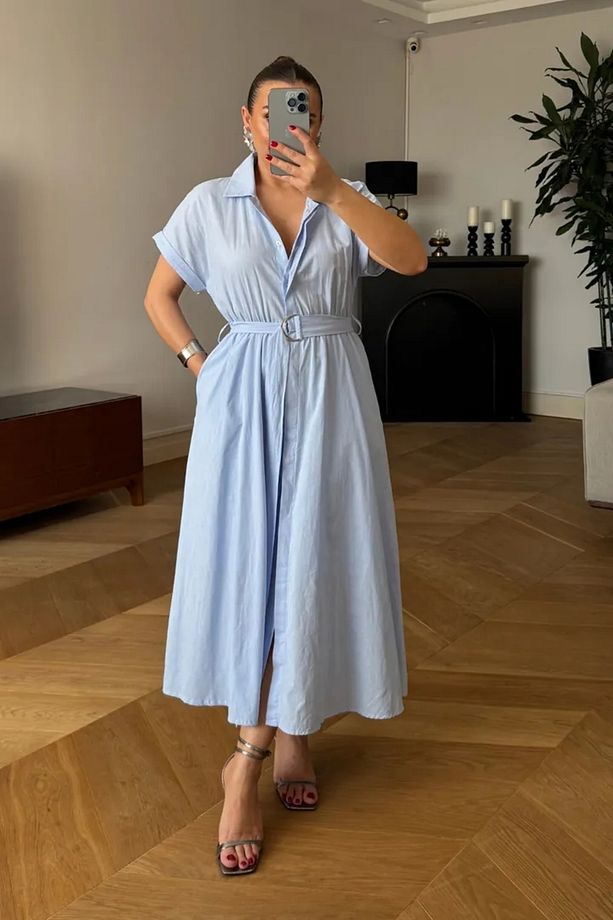Poplin Midi Gömlek Elbise - 2
