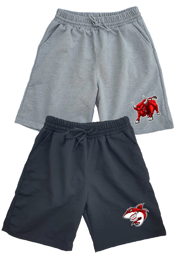 Black Gray 2-Piece Solid Color Men's Regular Sports Shorts Shark Bull
