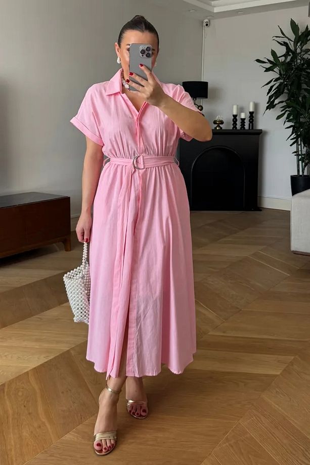 Poplin Midi Gömlek Elbise - 2