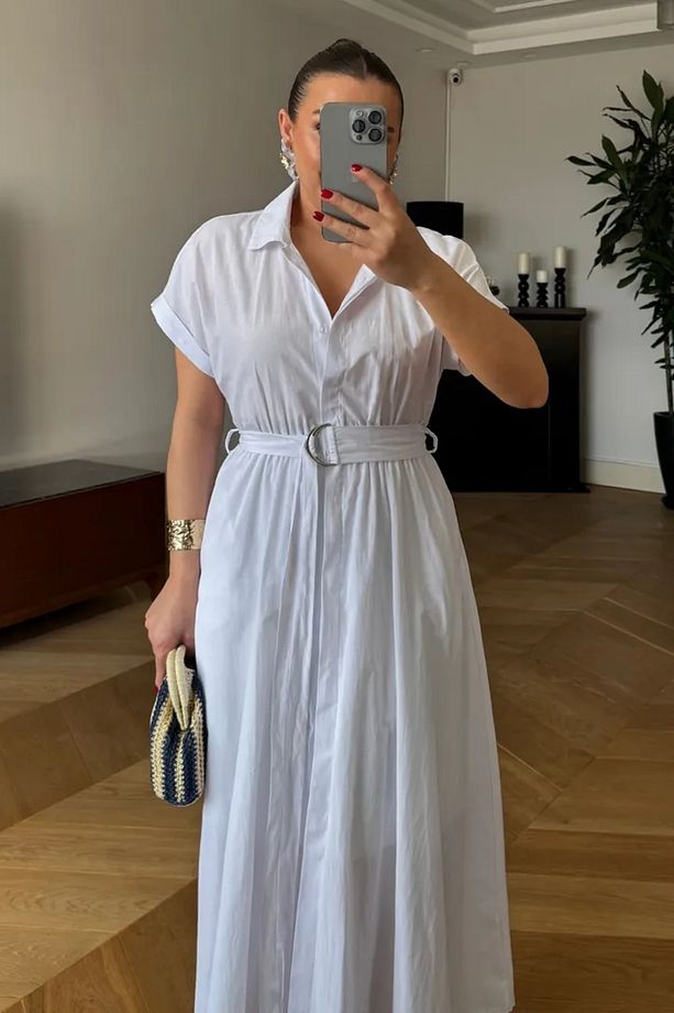 Poplin Midi Gömlek Elbise - 2