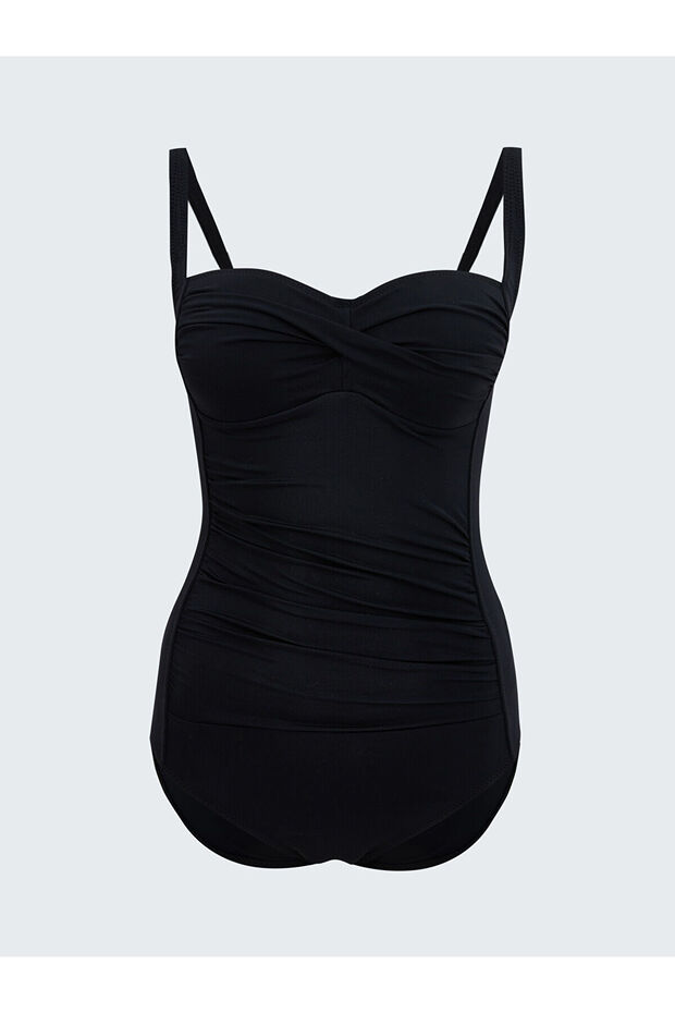 Lcw Dream Black Stitched Padded Women's Swimsuit with Drawstring Detail