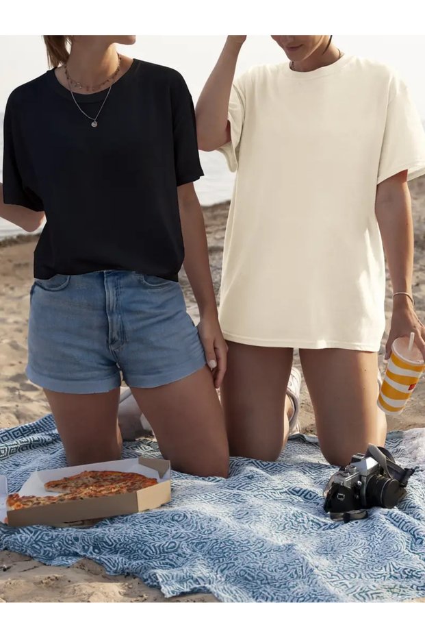 Ocean Beach Printed Two-Piece Set Unisex Oversize Crew Neck T-Shirt