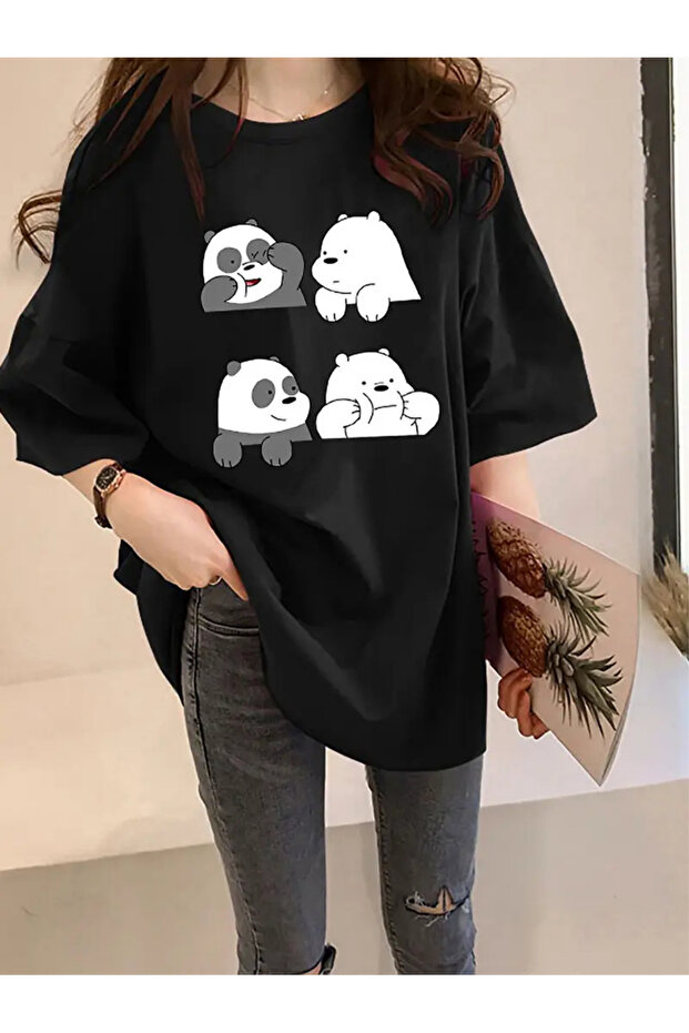 تي شيرت كبير الحجم مطبوع عليه باندا - 1