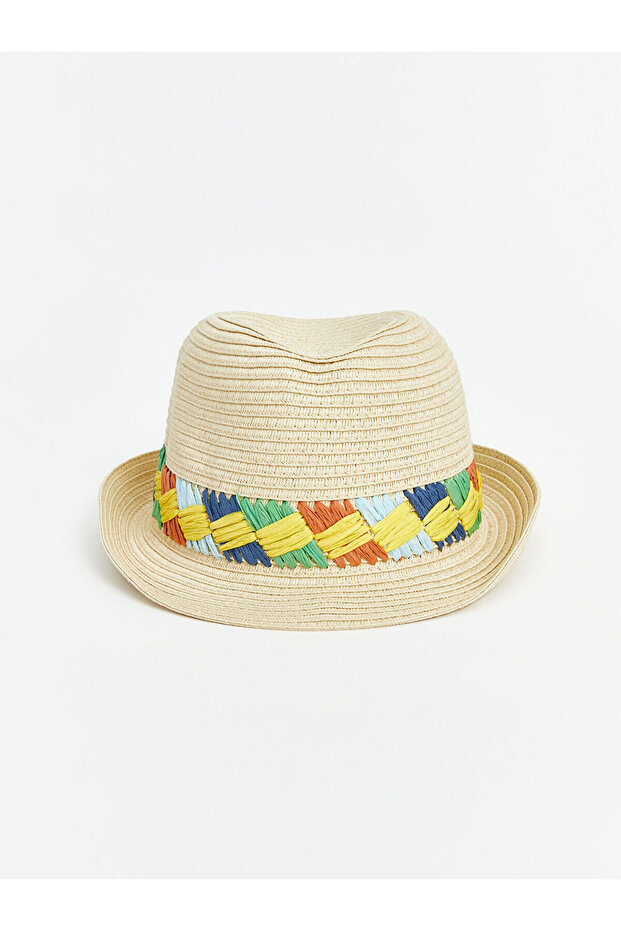 Beige Color Blocked Baby Boy Straw Hat