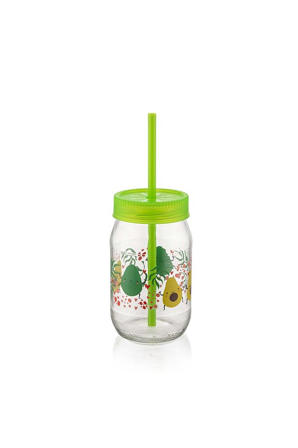 Desenli Pipetli Cam Bardak | Çocuklar İçin BPA İçermez Smoothie Süt Meyve Suyu Bardağı 370cc - 2