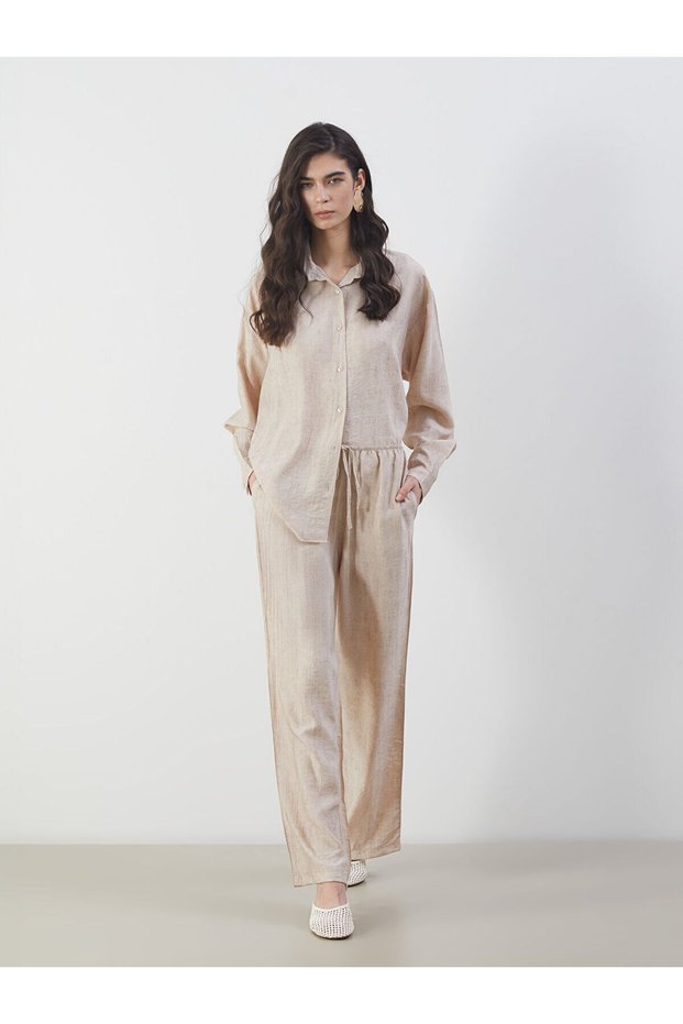 Linen Look Women's Trousers with Elastic Waist