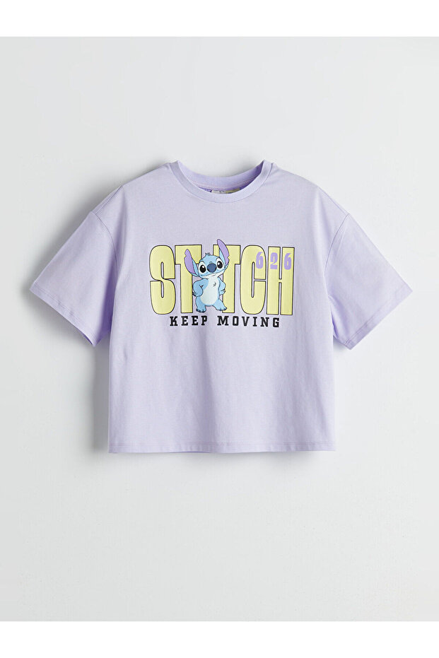 Crew Neck Stitch Printed Girl's Crop T-Shirt