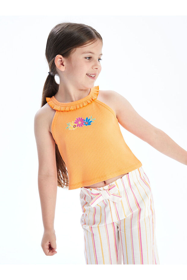 قميص TRENDLUCKY بدون أكمام مطبوع عليه عبارة Halter Neck للفتيات