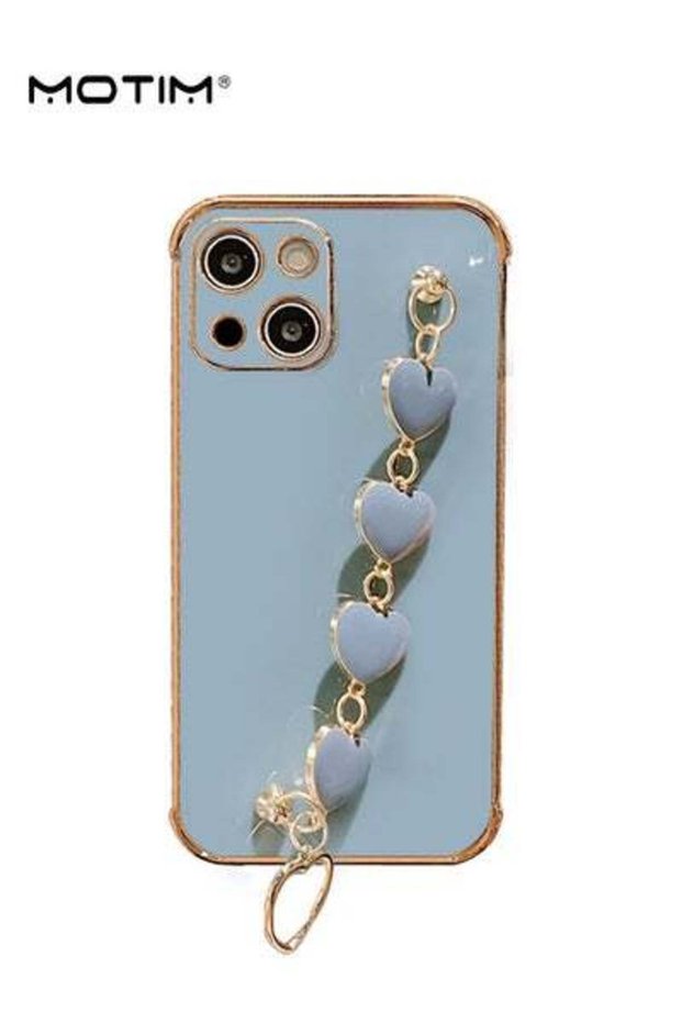 Heart Chain Case for iPhone 14 Pro Love Heart Full-Body Protection TPU Phone Cover with Strap Wrist