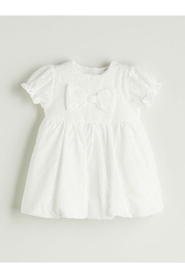 Lcw Baby Ecru Crew Neck Embroidered Baby Girl Dress
