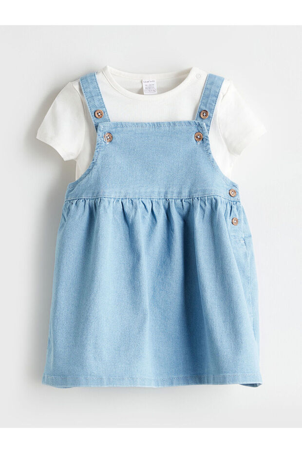 Lcw Baby Blue Baby Girl Jean Dress and Blouse 2 Pcs