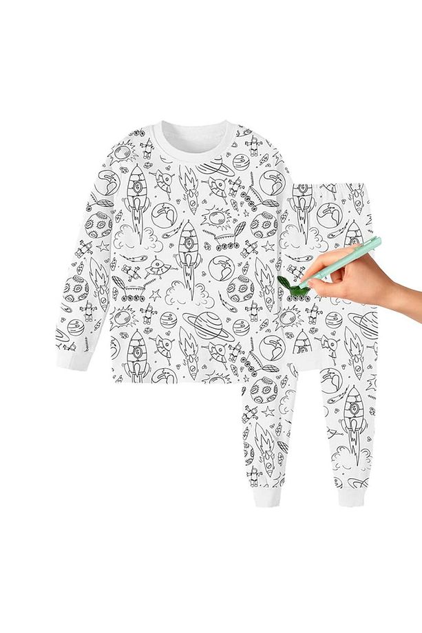 Kısa Kollu Çocuk Boyama Pijaması Boyanabilir Pijama - 3