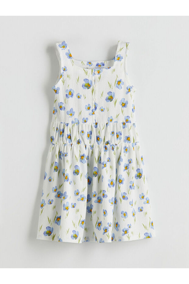 Square Neck Floral Girls' Dress