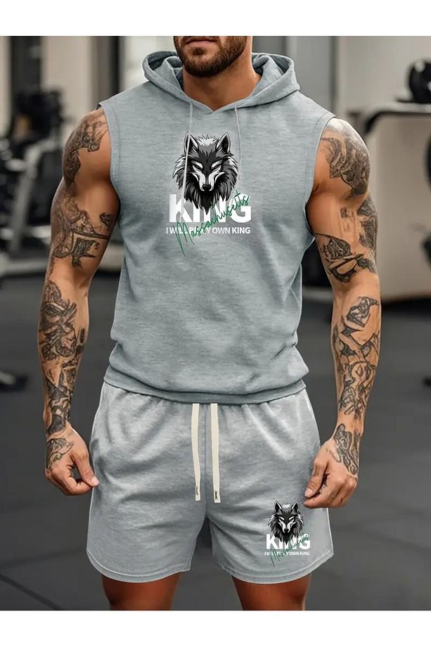 ERKEK gym spor atlet-şort 2 li takım baskılı I WILL BEMY OWN KING - 3