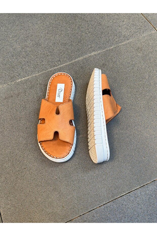 Diva Taba Deri Ortopedik Kadın Günlük Terlik - 3