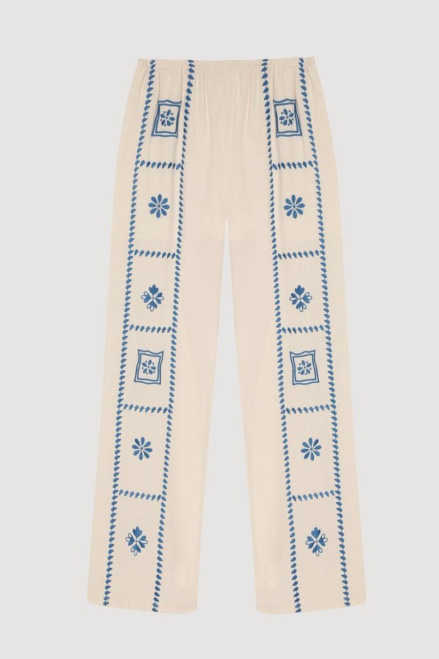 Embroidery Detailed Trousers Natur