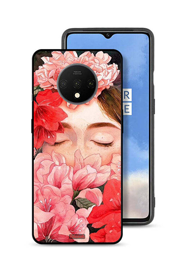 OnePlus 7T Protective Case Cover Girl Face Hide In Flowers Art