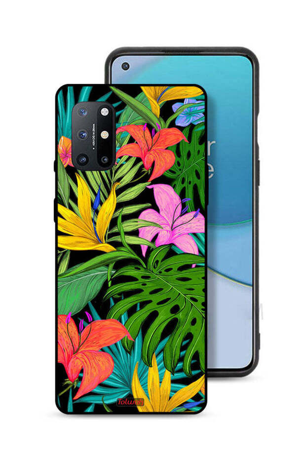 غطاء حماية لهاتف OnePlus 8T 5G بنقشة زهور استوائية وأوراق شجر